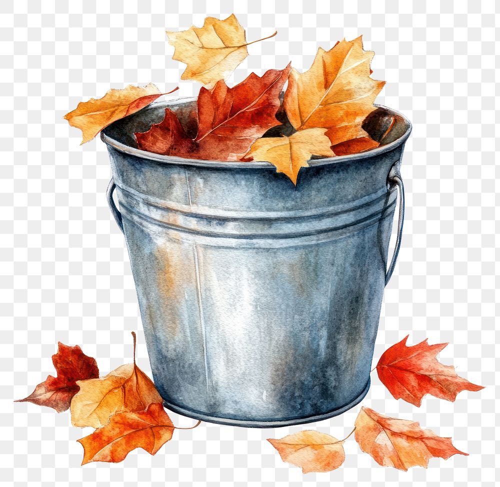 PNG Metal bucket illustration watercolor autumn.