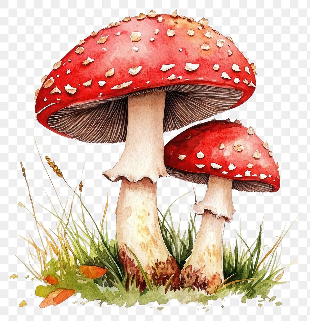 PNG Autumn red mushrooms illustration watercolor fungus.