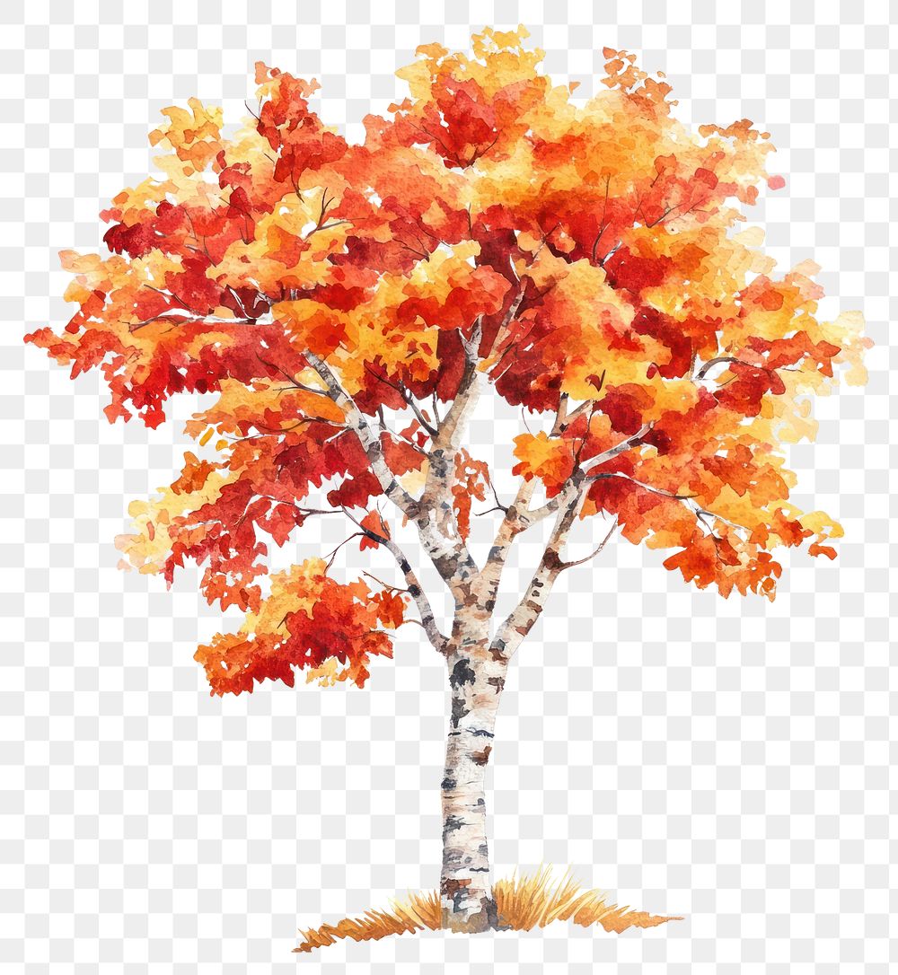 PNG Red birch autumn tree illustration watercolor nature.