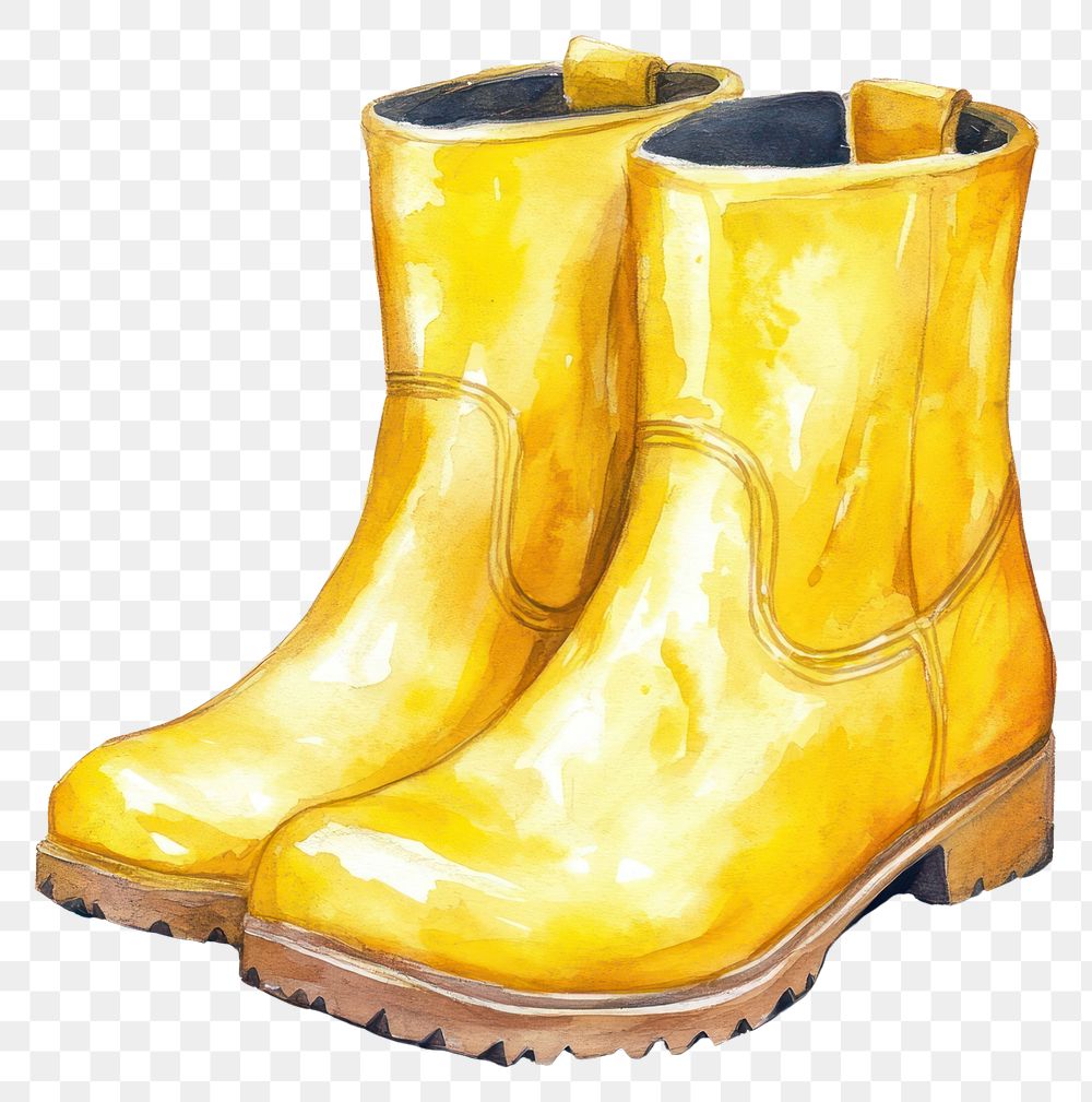 PNG Yellow garden boots illustration watercolor footwear.