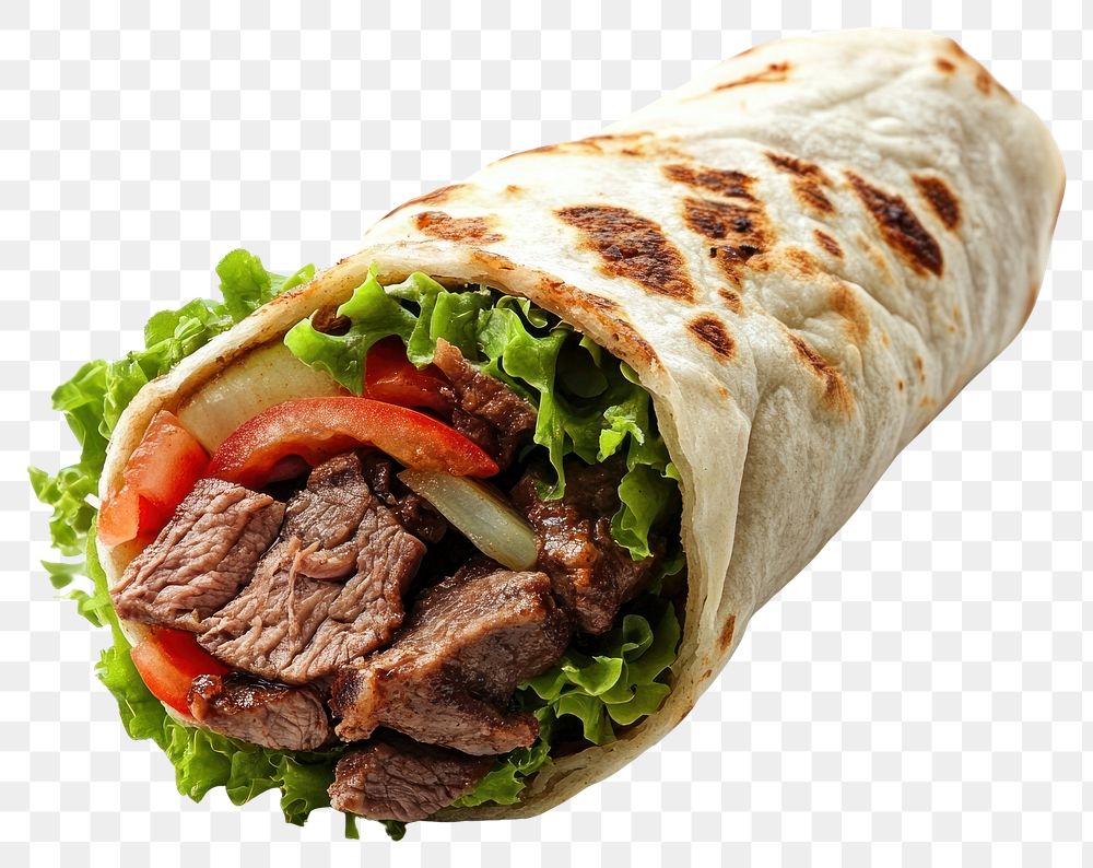 PNG Real beef kebab roll food photography vegetables.