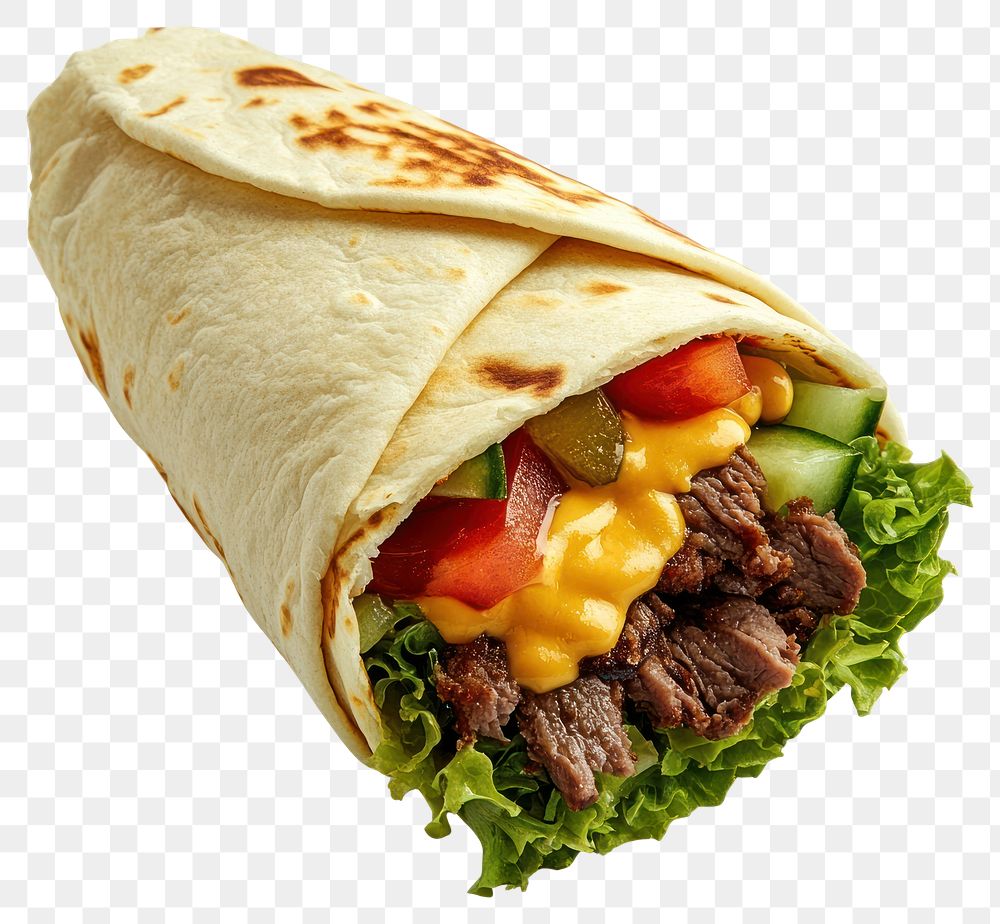 PNG Fried cheese beef wrap food vegetables tortilla.