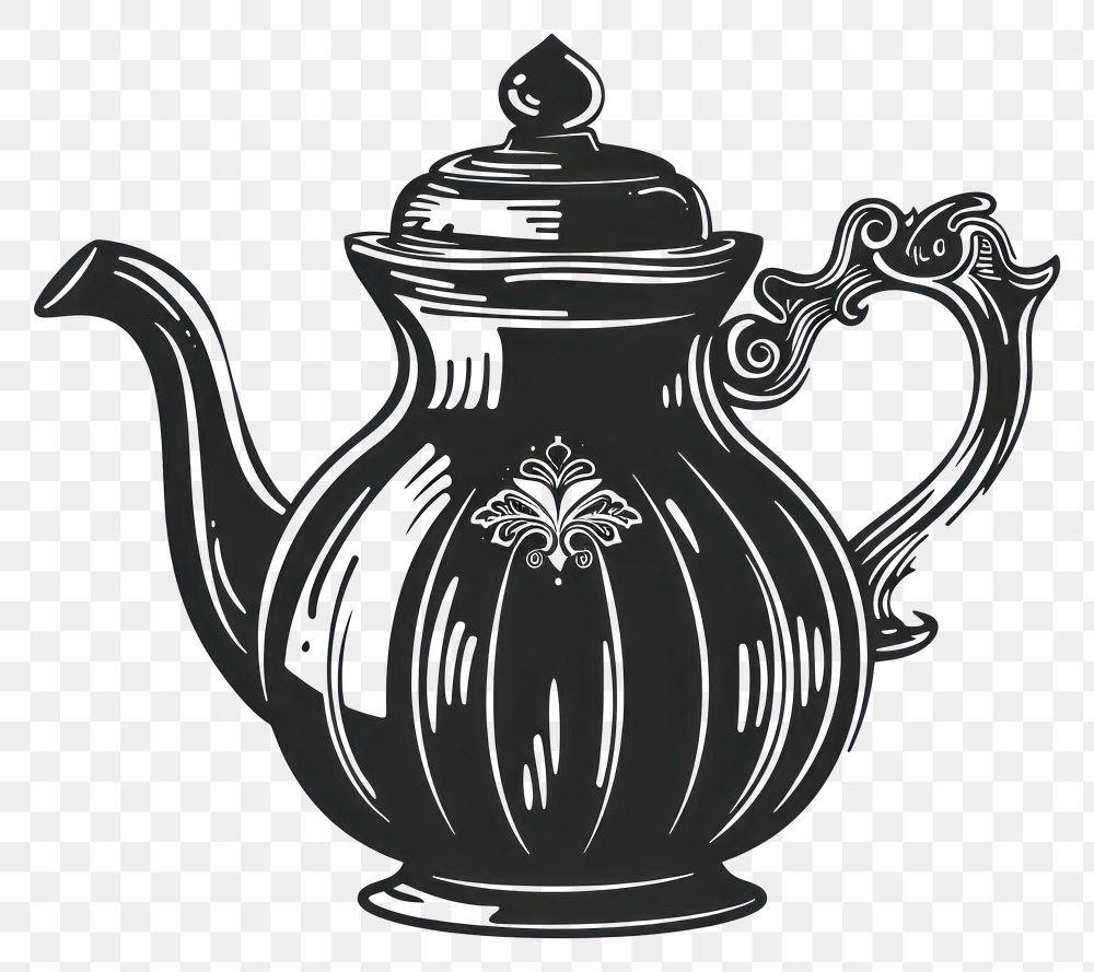 PNG Teapot drawing black white background.