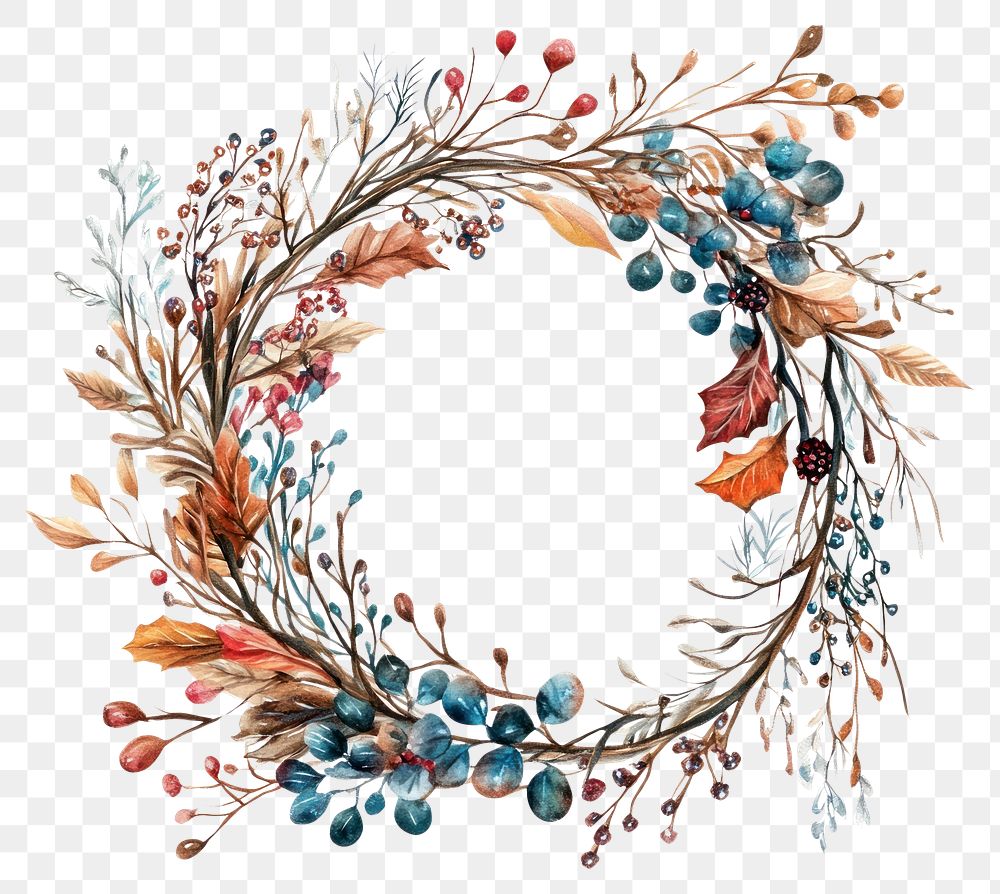 PNG Dry branchs Wreath wreath illustration watercolor.