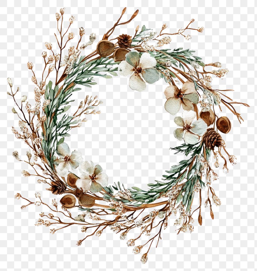 PNG Dry branchs Wreath wreath illustration watercolor.