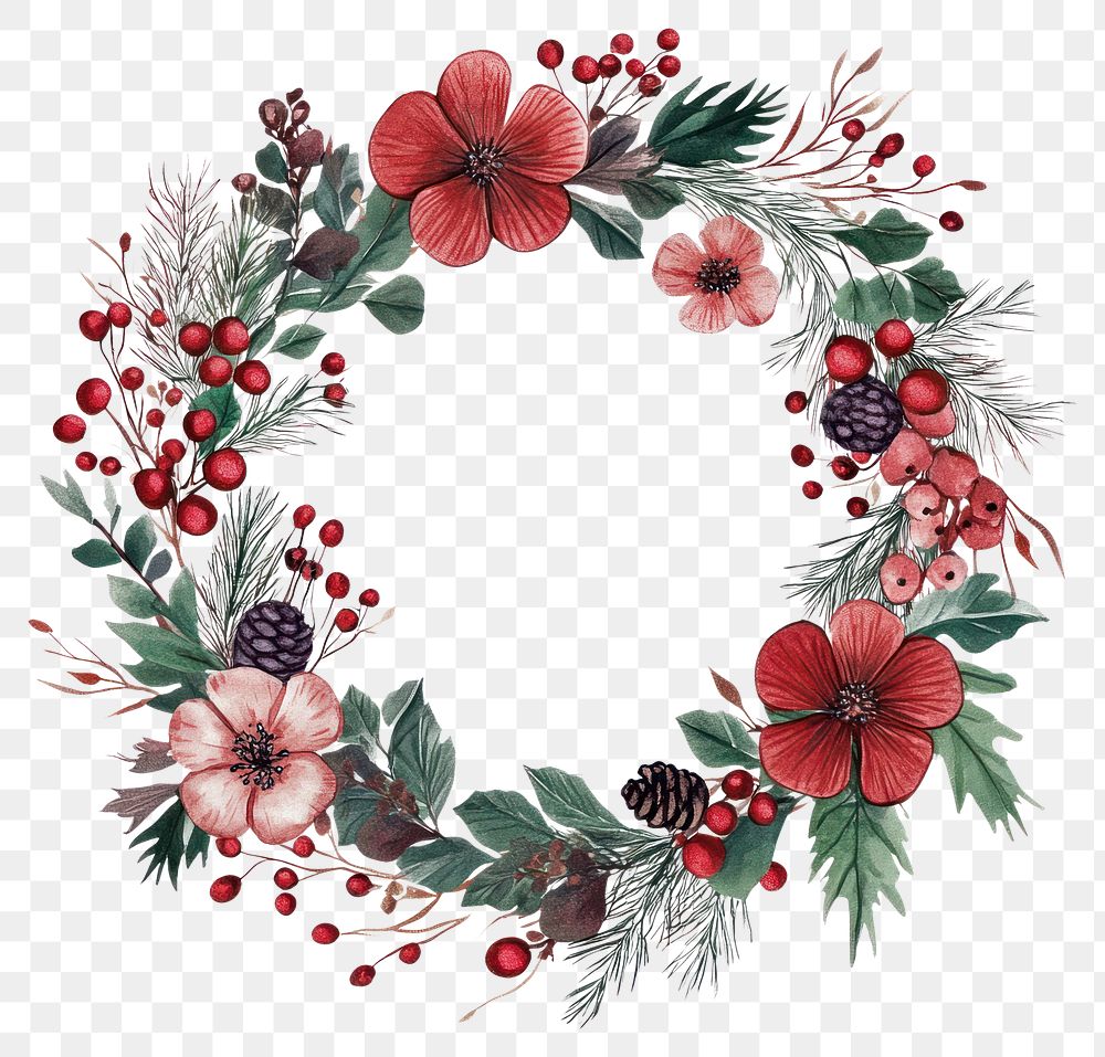 PNG Winter flower Wreath wreath art illustration.