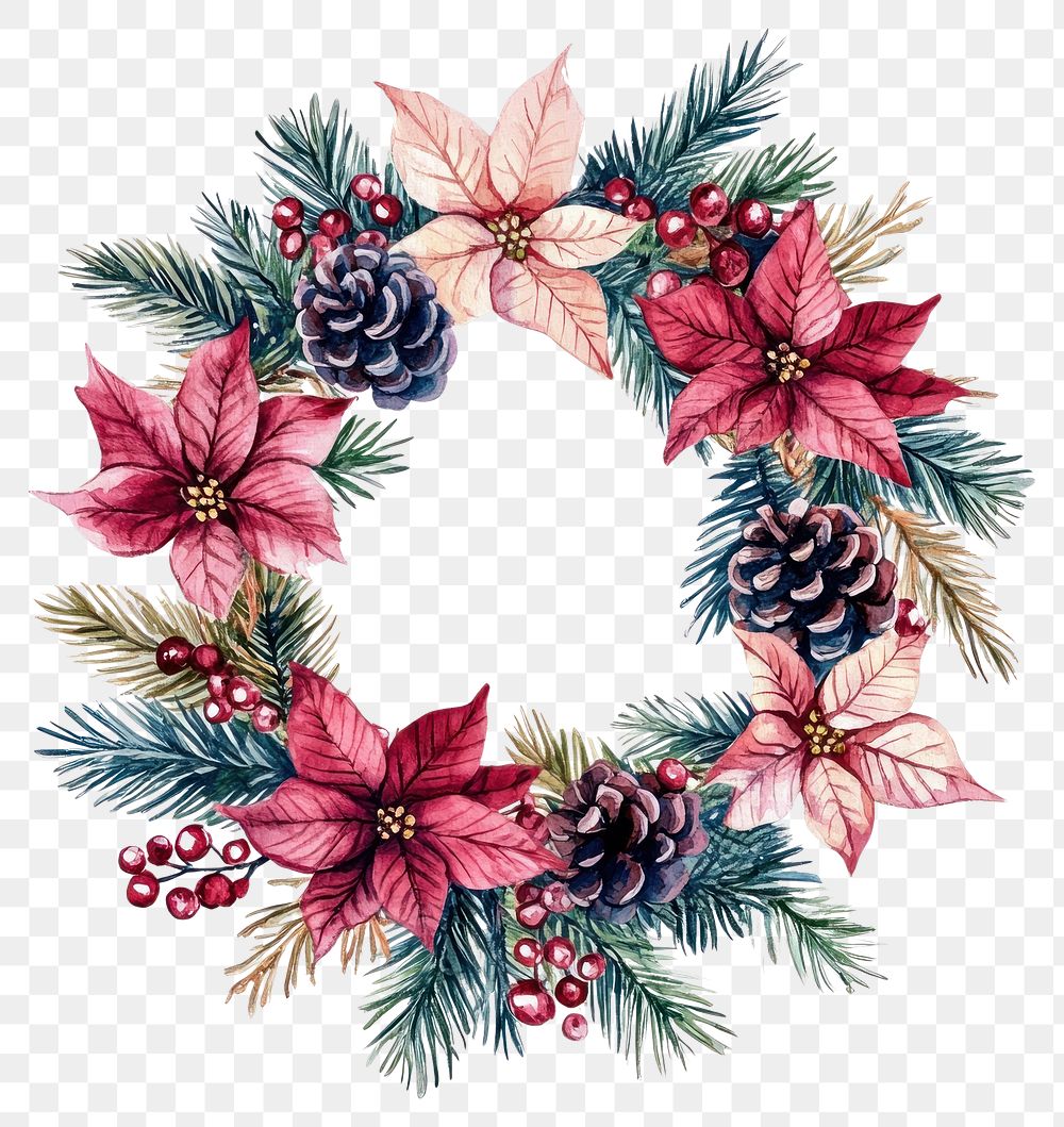 PNG Winter flower Wreath wreath illustration watercolor.