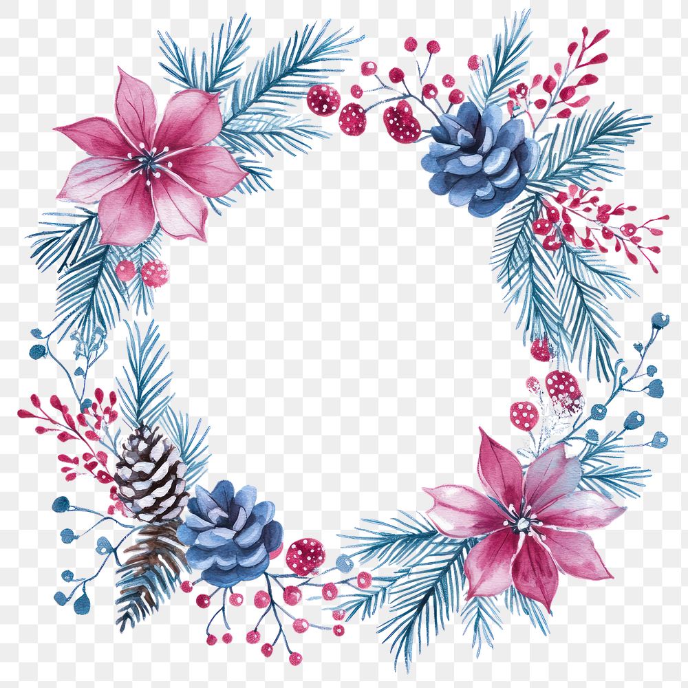 PNG Winter flower Frame illustration watercolor christmas.