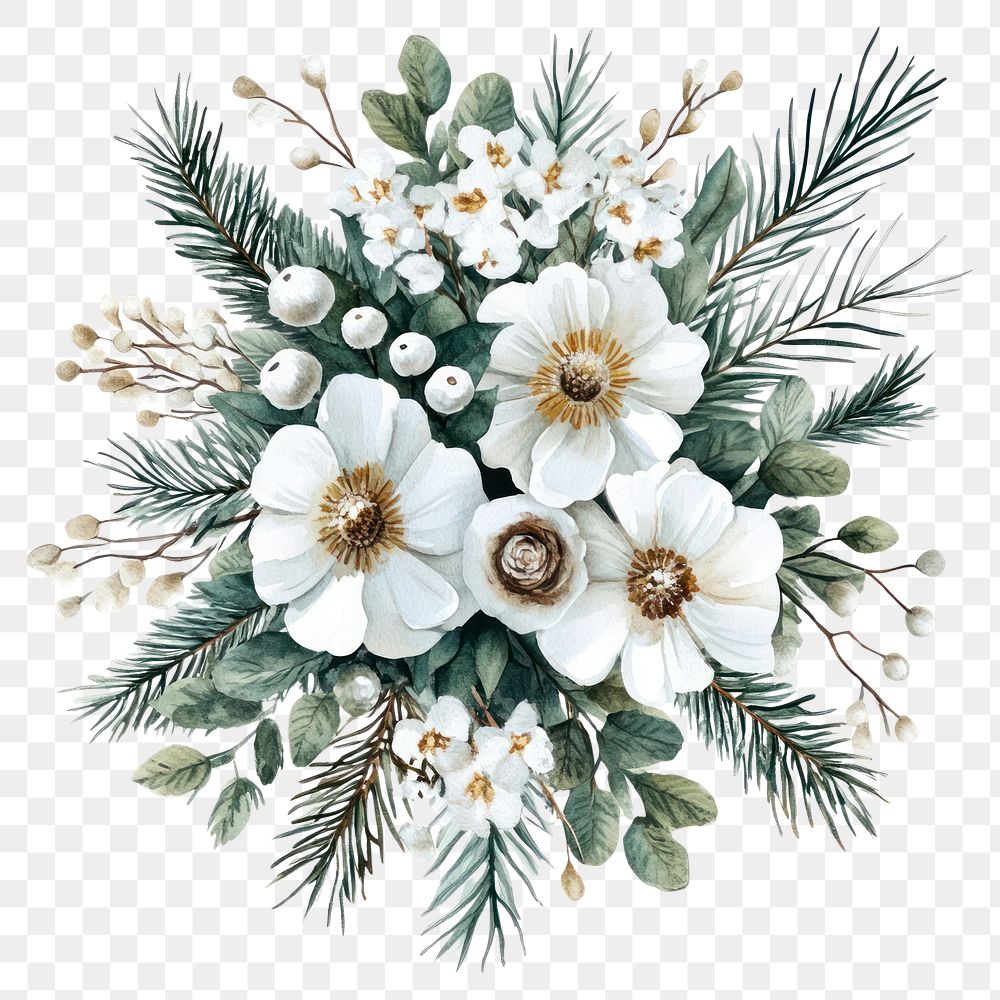 PNG Winter flower bouquet flowers art illustration.