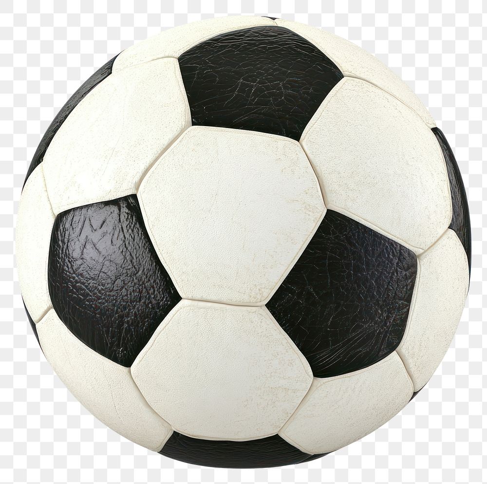 PNG A black and white leather soccer ball football sports equipment.