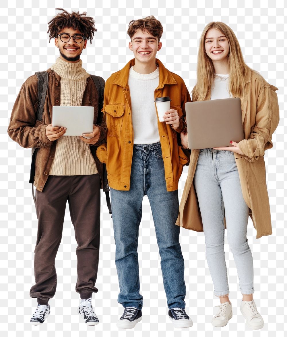 PNG A group of happy young people clothing laptops holding.