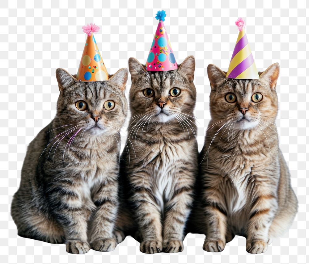 PNG Three Scottish Fold cat cats hats birthday.