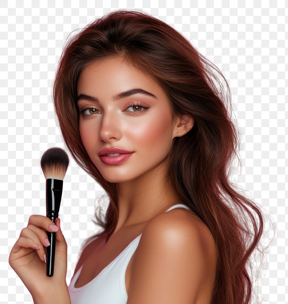 PNG Woman holding makeup brushes background cosmetics portrait.