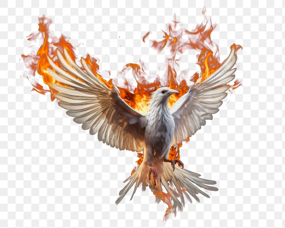 PNG White bird fire flame flying black background destruction.