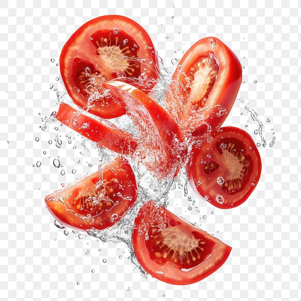 PNG Exploding real slices tomato tomatoes vegetable sliced.