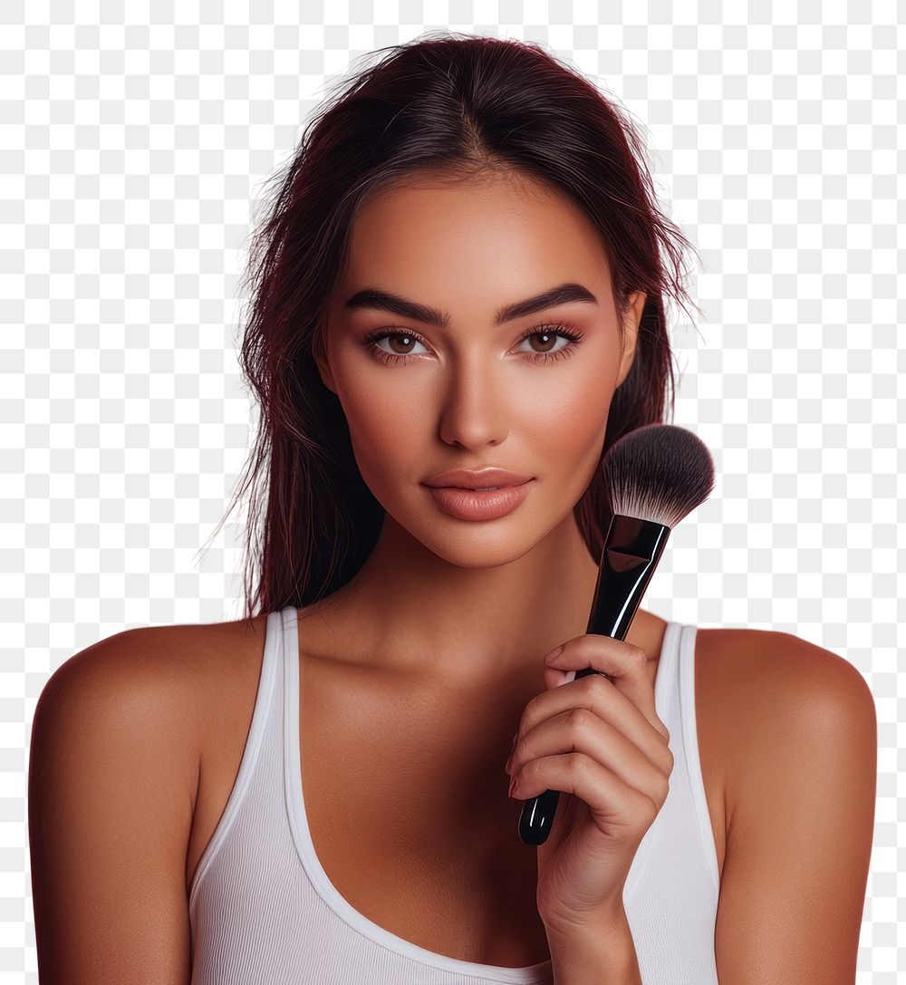 PNG Woman holding a makeup brush background cosmetics portrait.