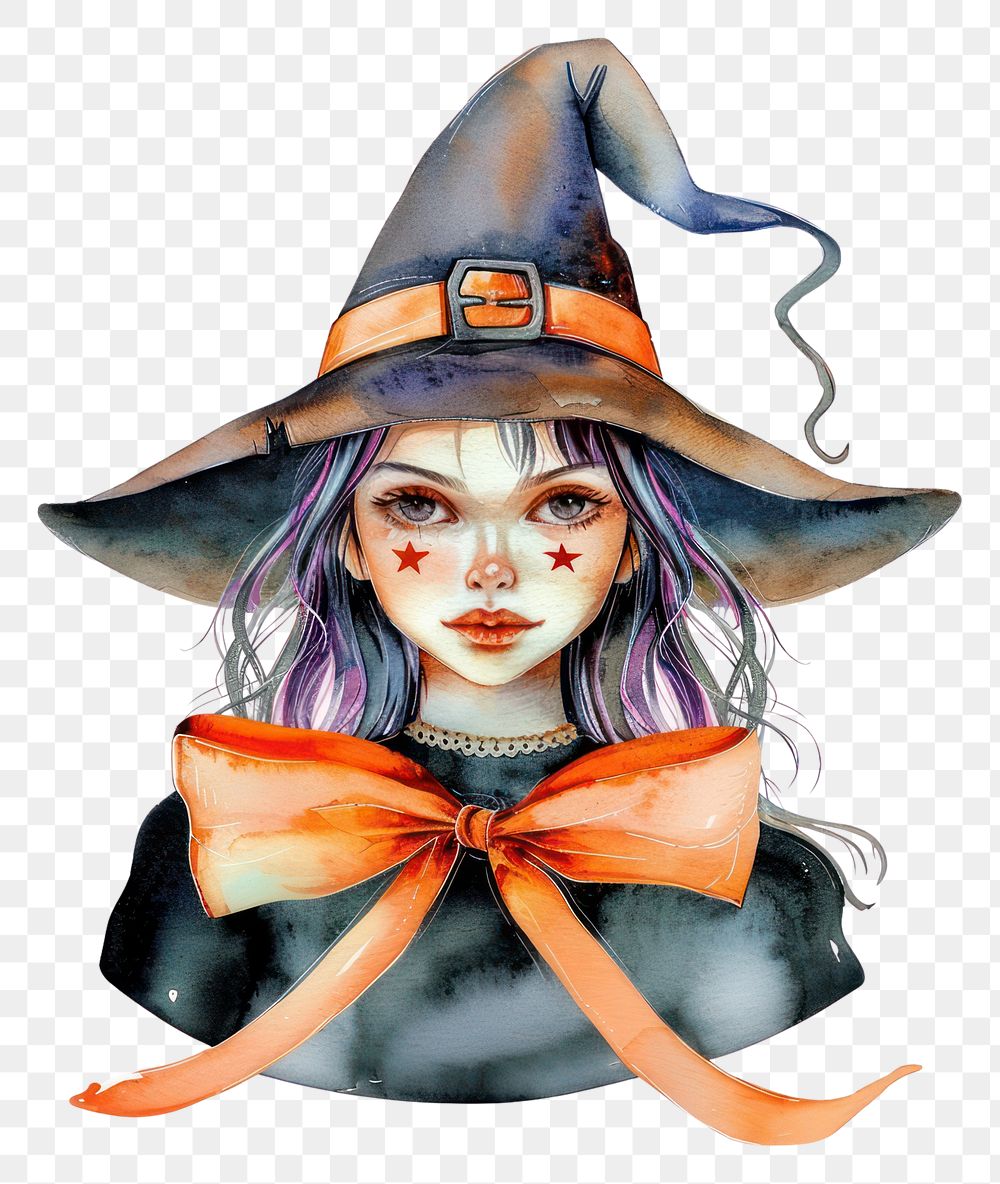 PNG A witch illustration watercolor halloween.