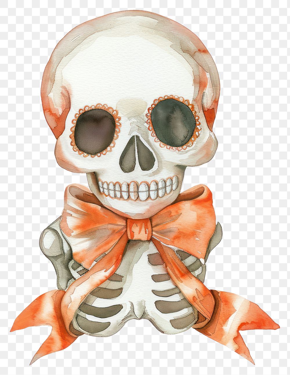 PNG A white skull illustration watercolor halloween.