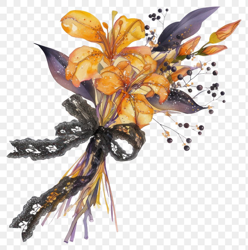 PNG Flower bouquet flowers art illustration.