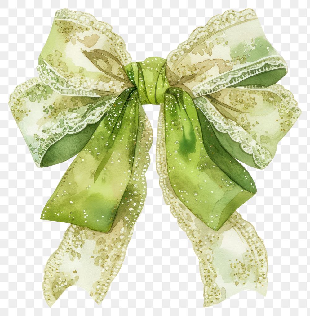 PNG Watercolor ribbon green lace.