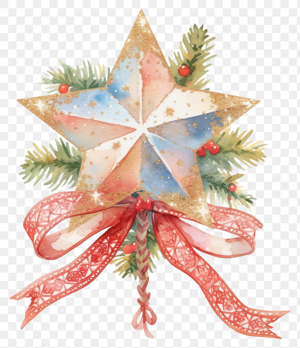 PNG Gold star christmas illustration watercolor.