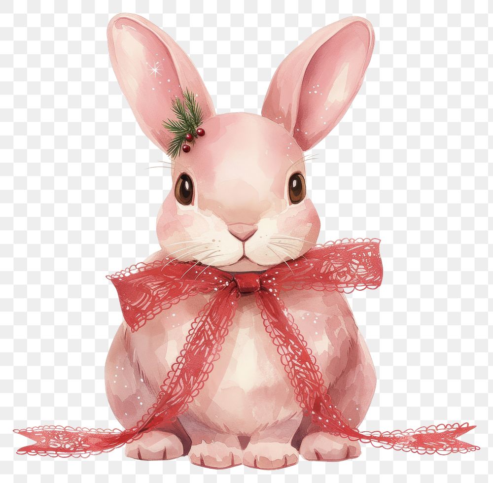 PNG Pink rabbit illustration christmas animal.