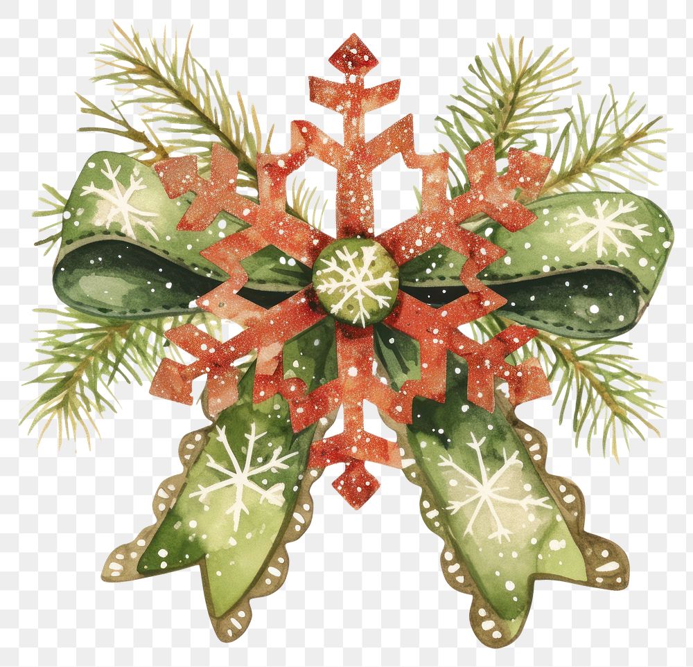 PNG Red snowflake christmas illustration ornament.