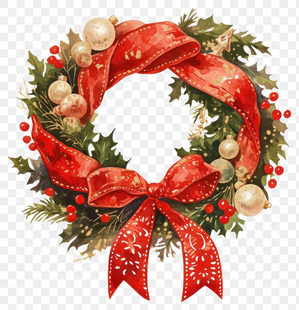 PNG Wreath illustration christmas ribbon.