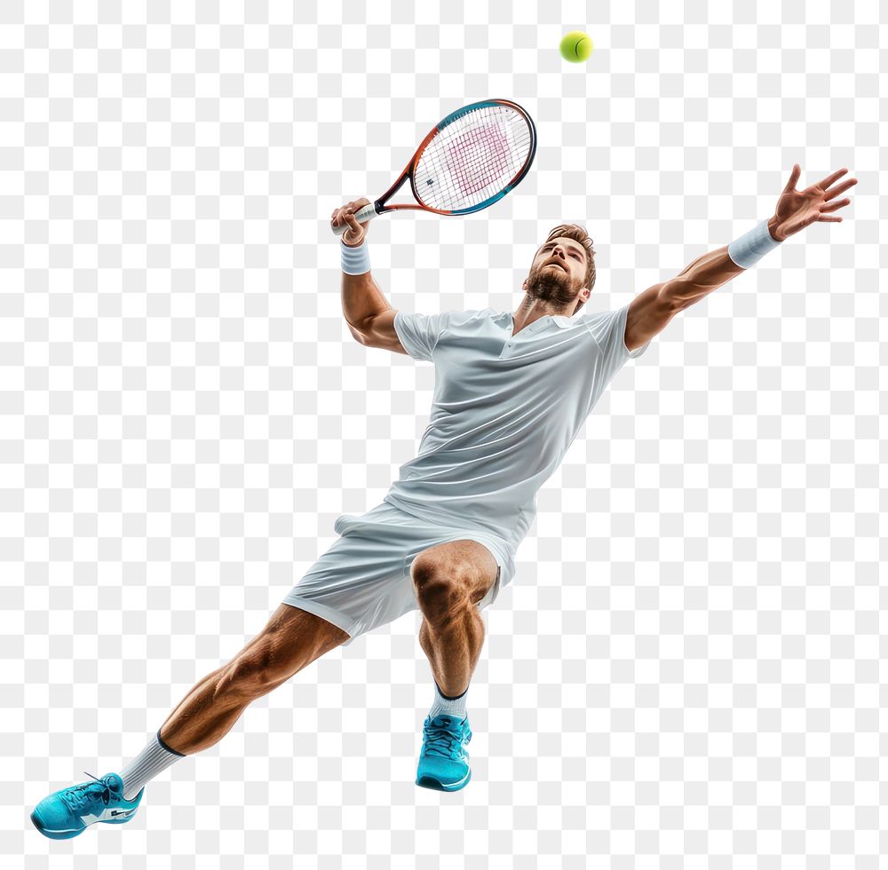 PNG Man tennis player serving background sports racket.