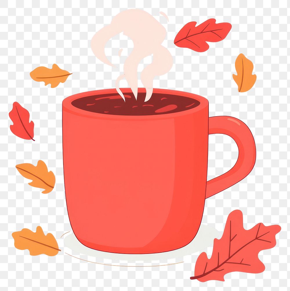 PNG Red hot chocolate in mug leaves leaf illustration.