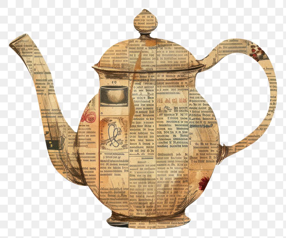 PNG Ephemera paper tea kettle teapot art refreshment.