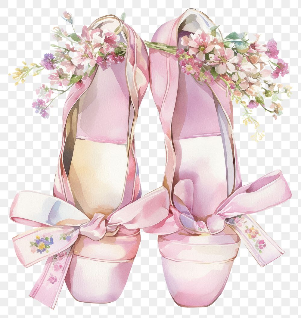 PNG Coquette ballet shoes illustration watercolor footwear.