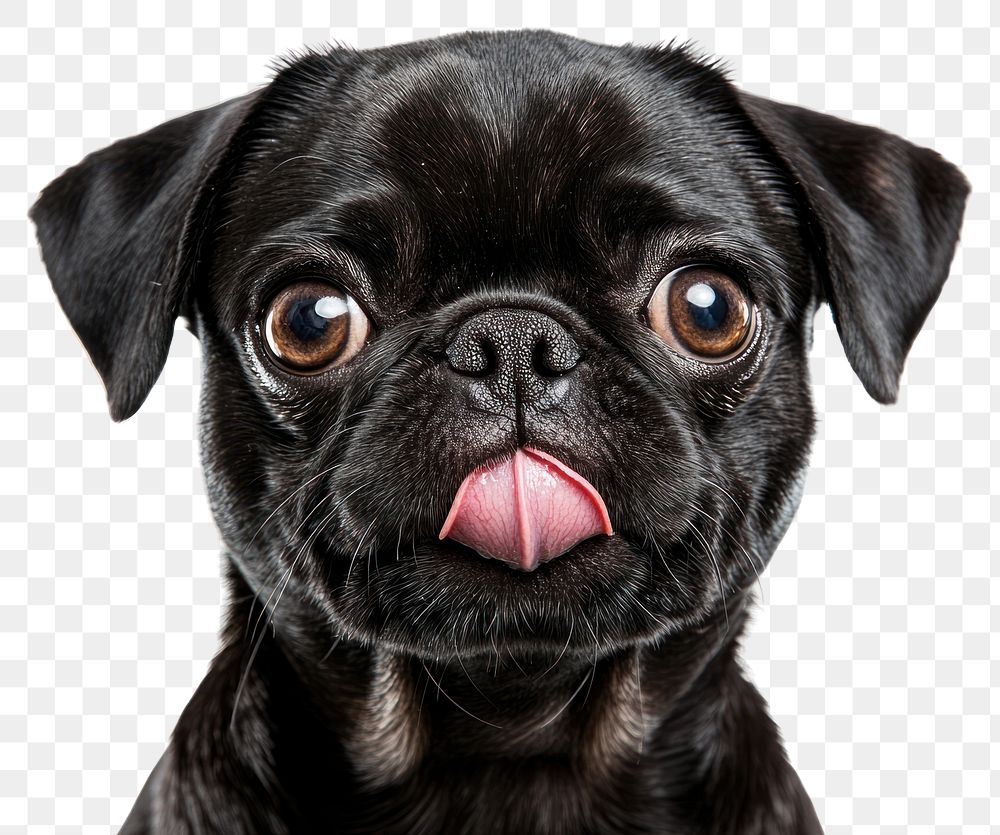 PNG Pug Tongue Out licking its nose animal dog pet.