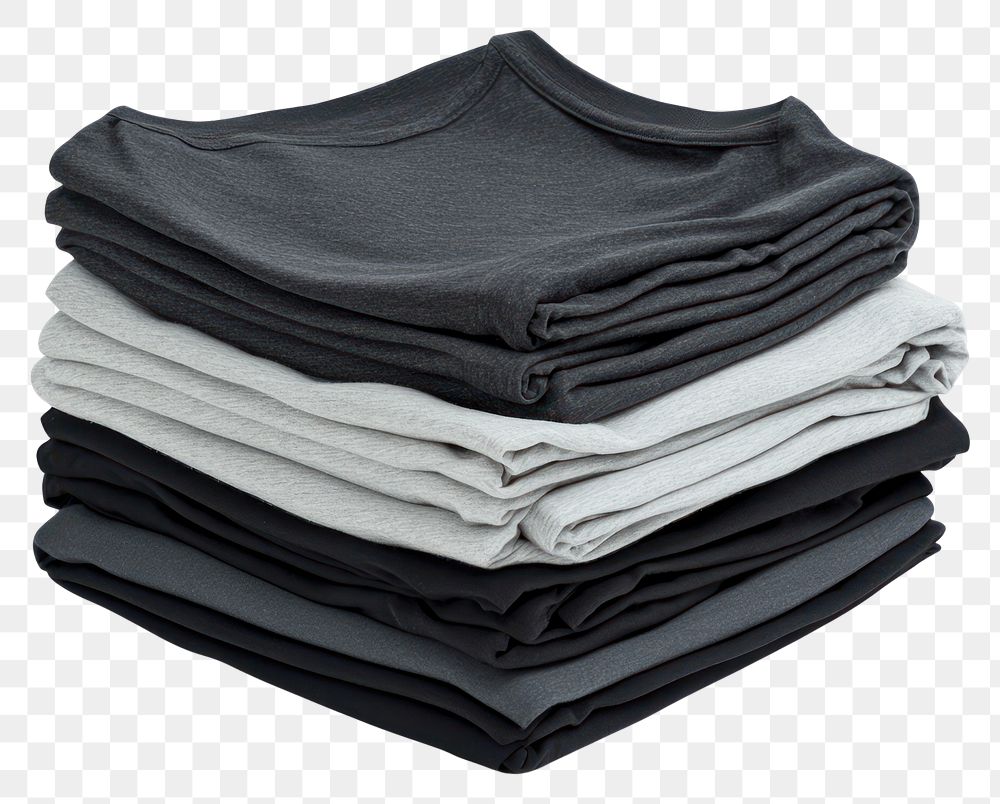 PNG Set of pile stack group of folded blank black grey tee t shirt clothing shirts minimalist.