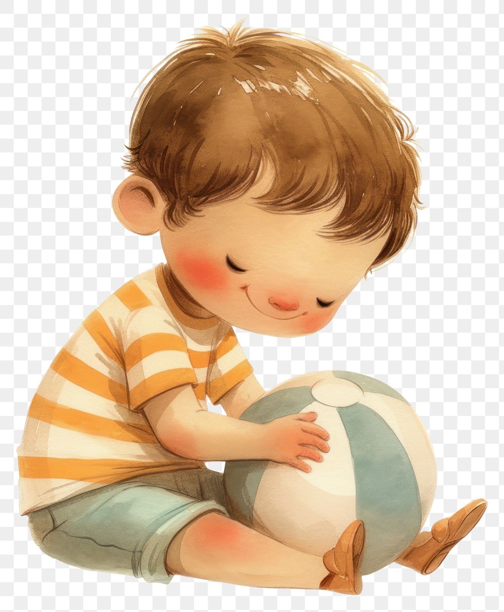 PNG A cute boy Playing with a ball illustration watercolor playing.