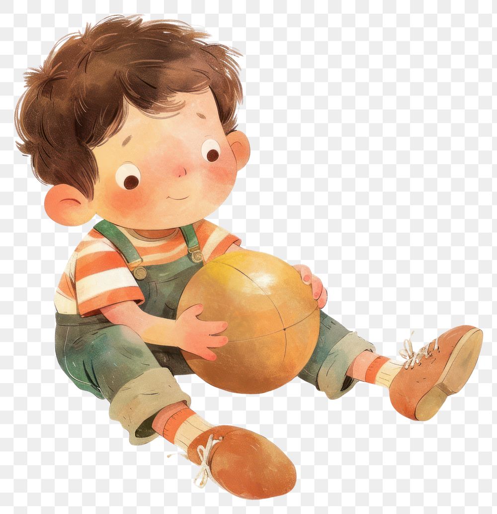 PNG A cute boy Playing with a ball illustration children's style.