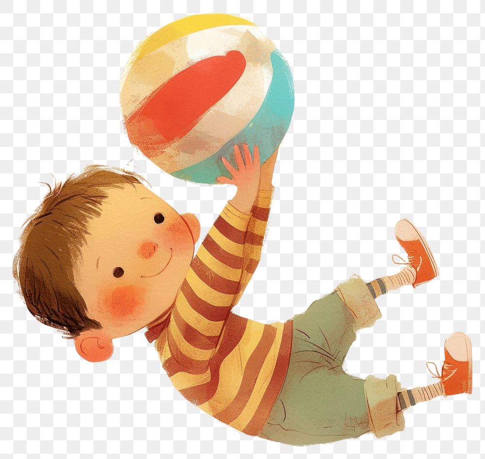 PNG A cute boy Playing with a ball illustration children's playing.