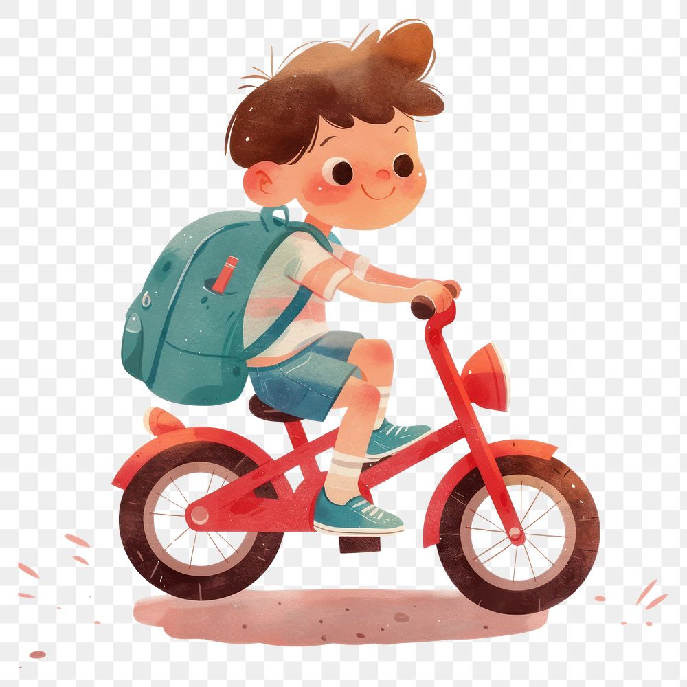 PNG A cute boy riding a bike illustration children's style.