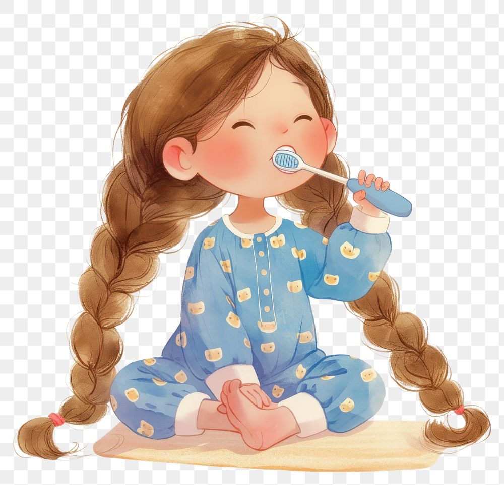 PNG A cute girl Brushing teeth illustration toothbrush children's.