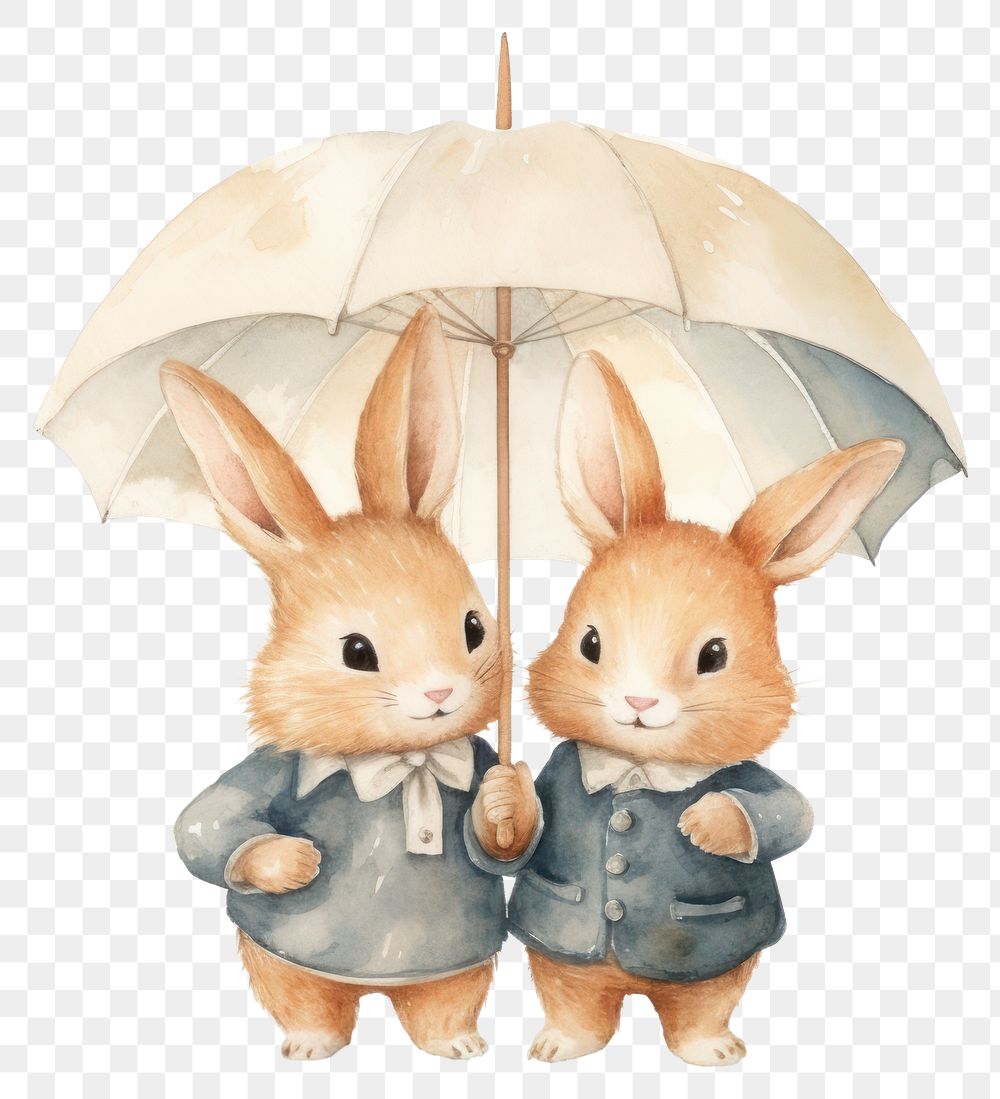 PNG Rabbit hugging umbrella cartoon rodent mammal.