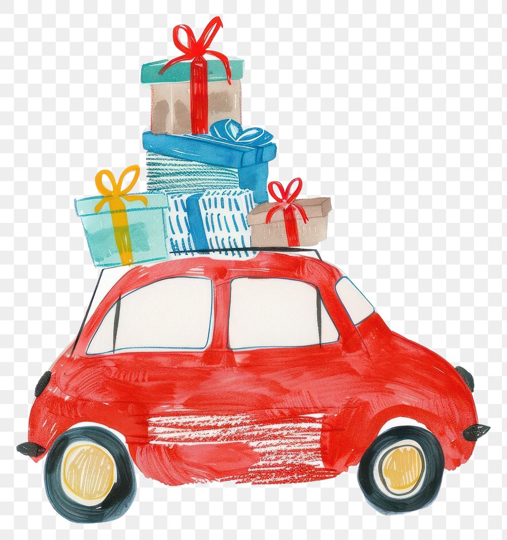 PNG Red Car with a gift boxes on the roof car illustration gifts.