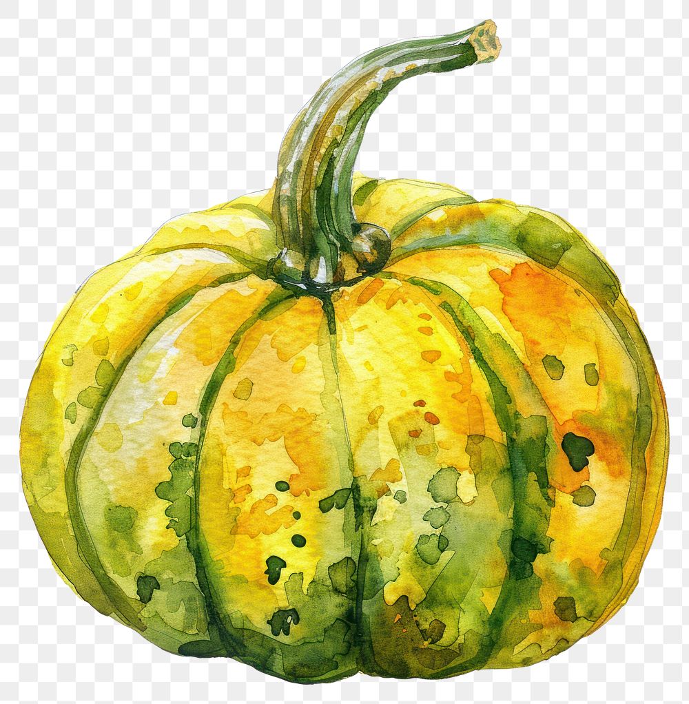 PNG Yellow green carnival pumpkin illustration watercolor vegetable.