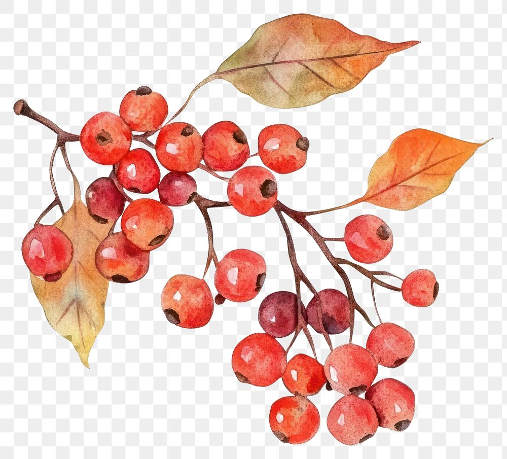 PNG Autumn berries illustration watercolor leaves.