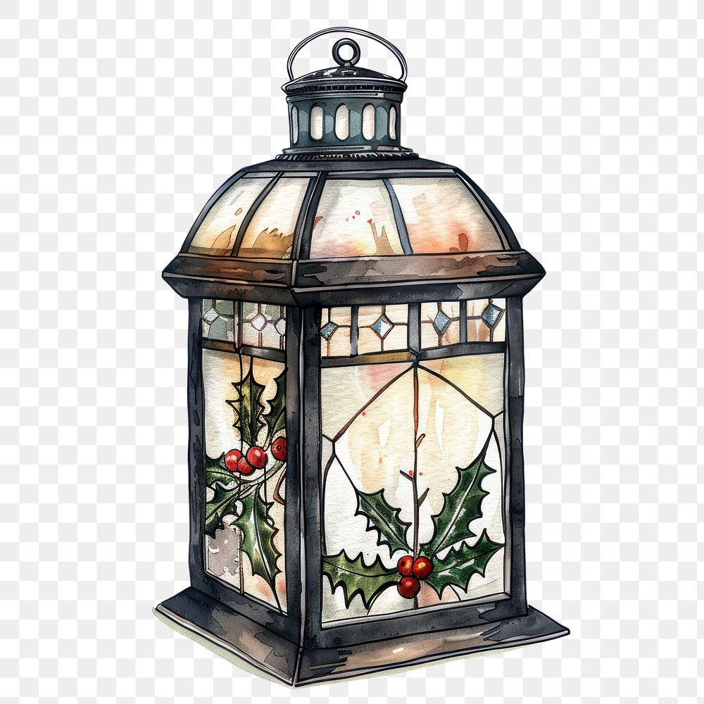 PNG Black Christmas antique lantern illustration christmas stained.