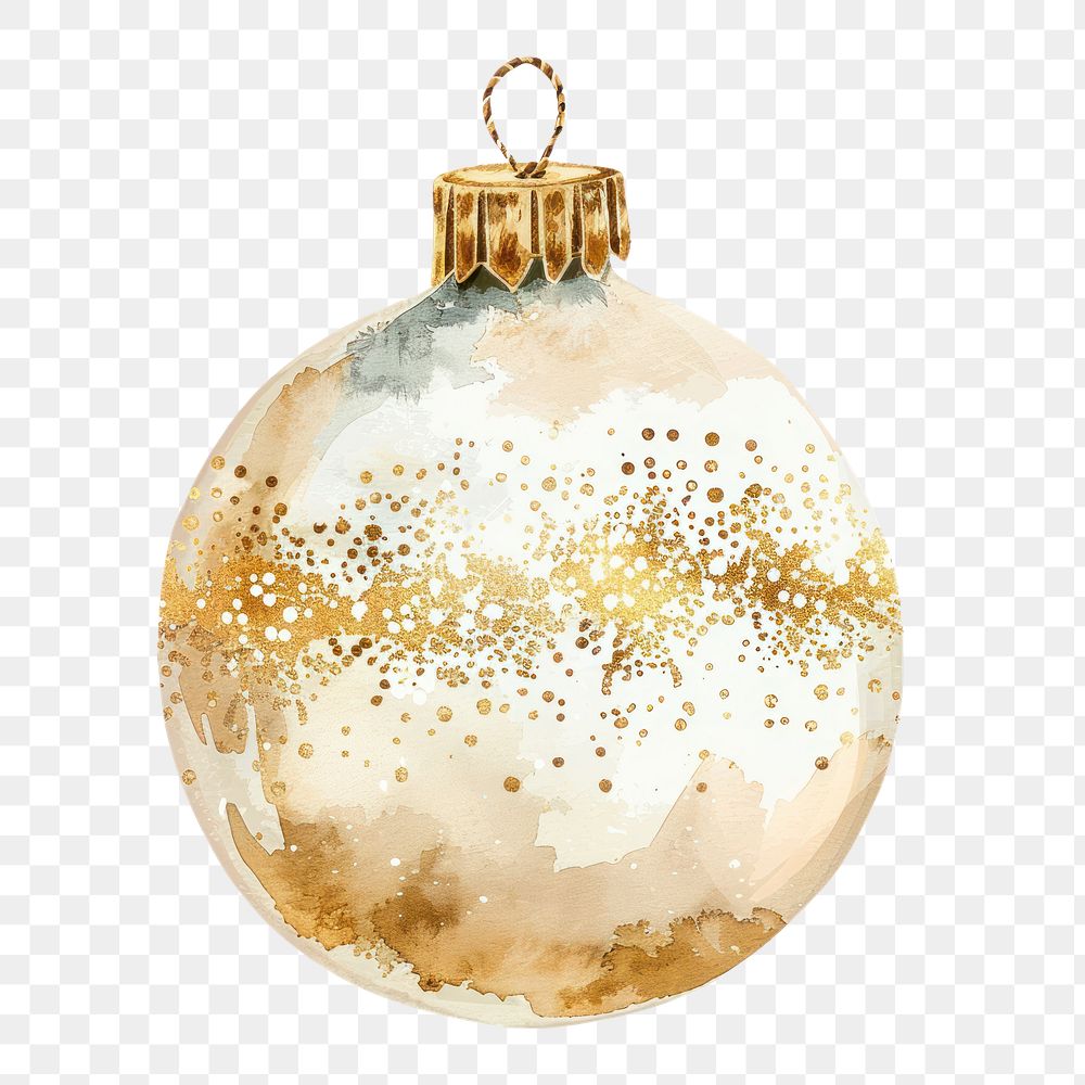 PNG Gold and white Christmas ornament illustration watercolor christmas.