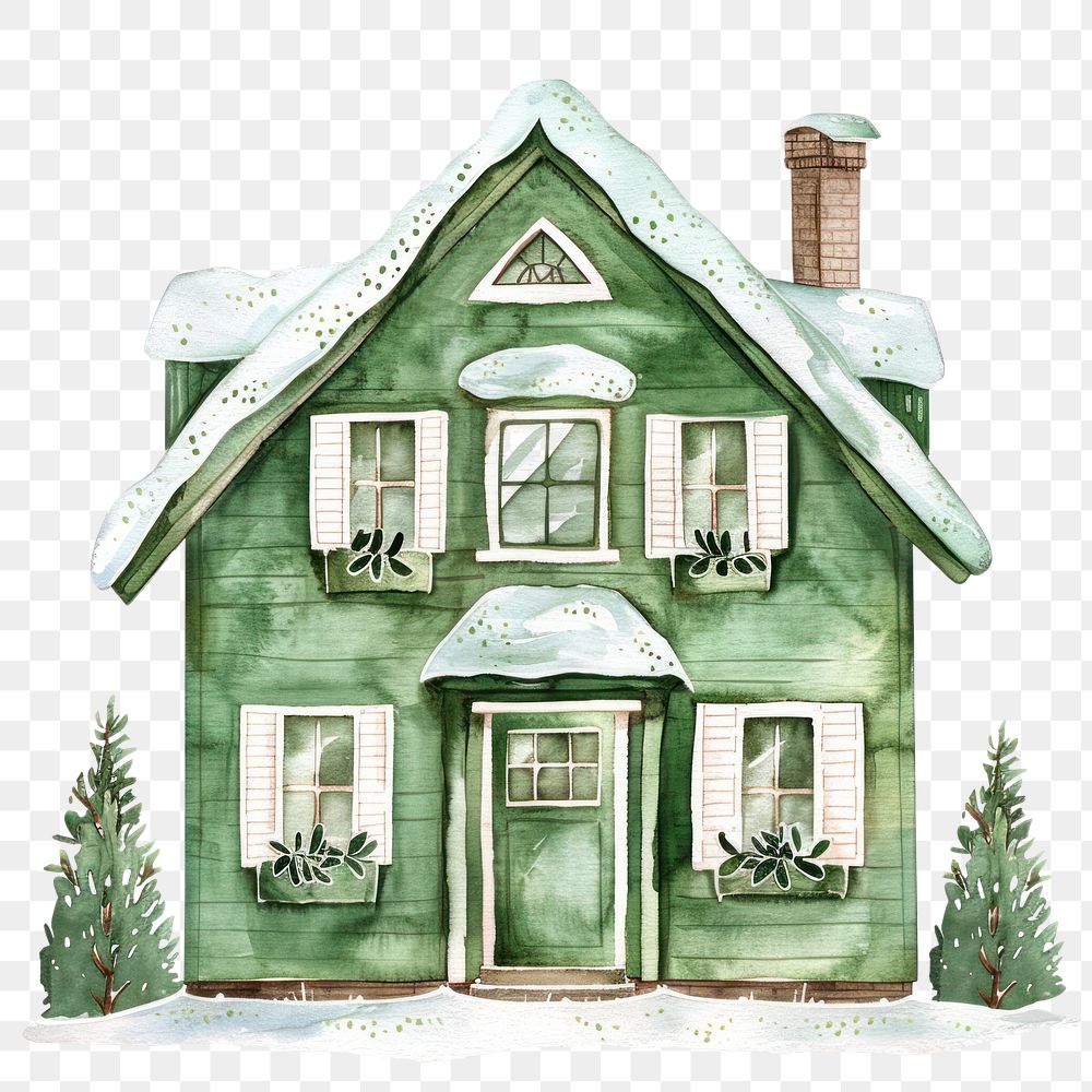 PNG Green Christmas house christmas illustration watercolor.