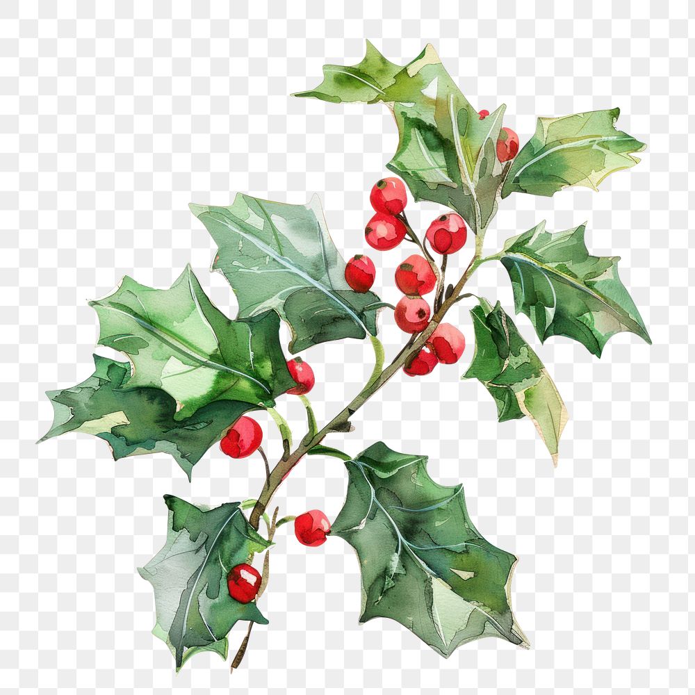 PNG Holly illustration watercolor leaves.