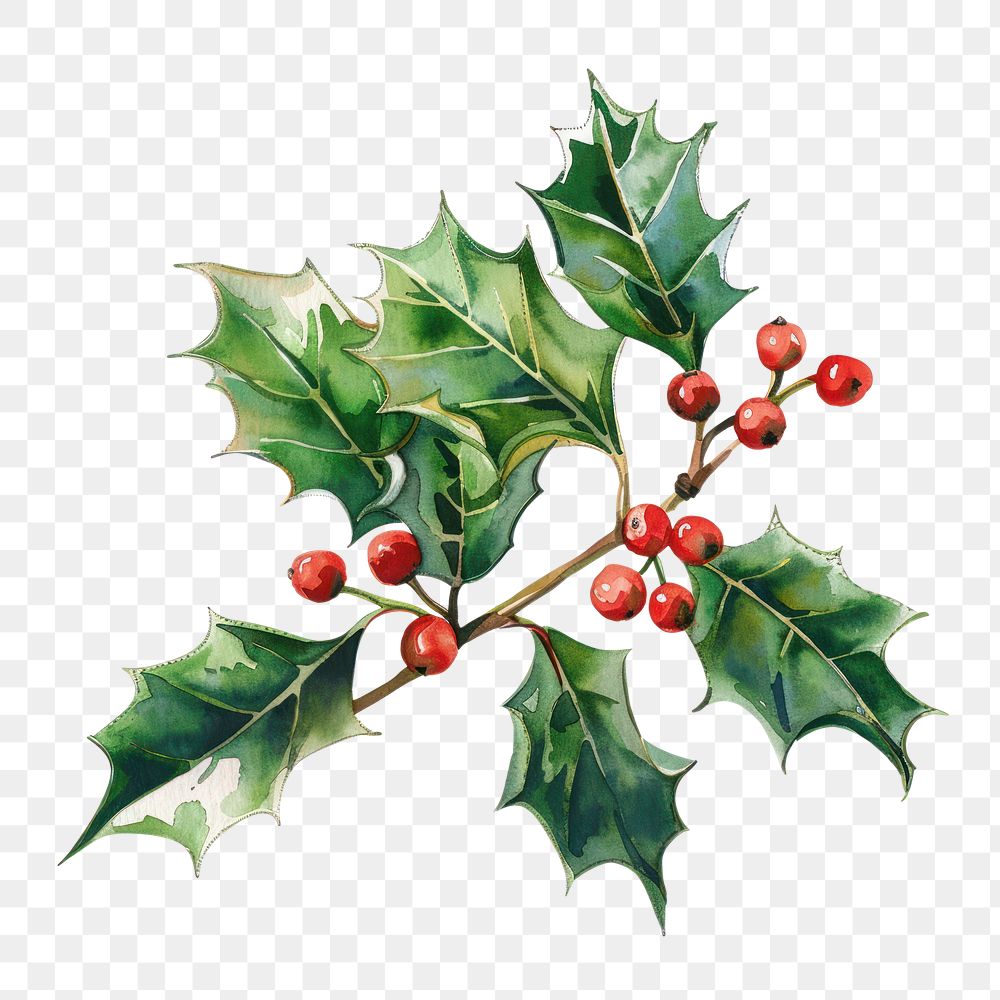 PNG Holly illustration watercolor leaves.