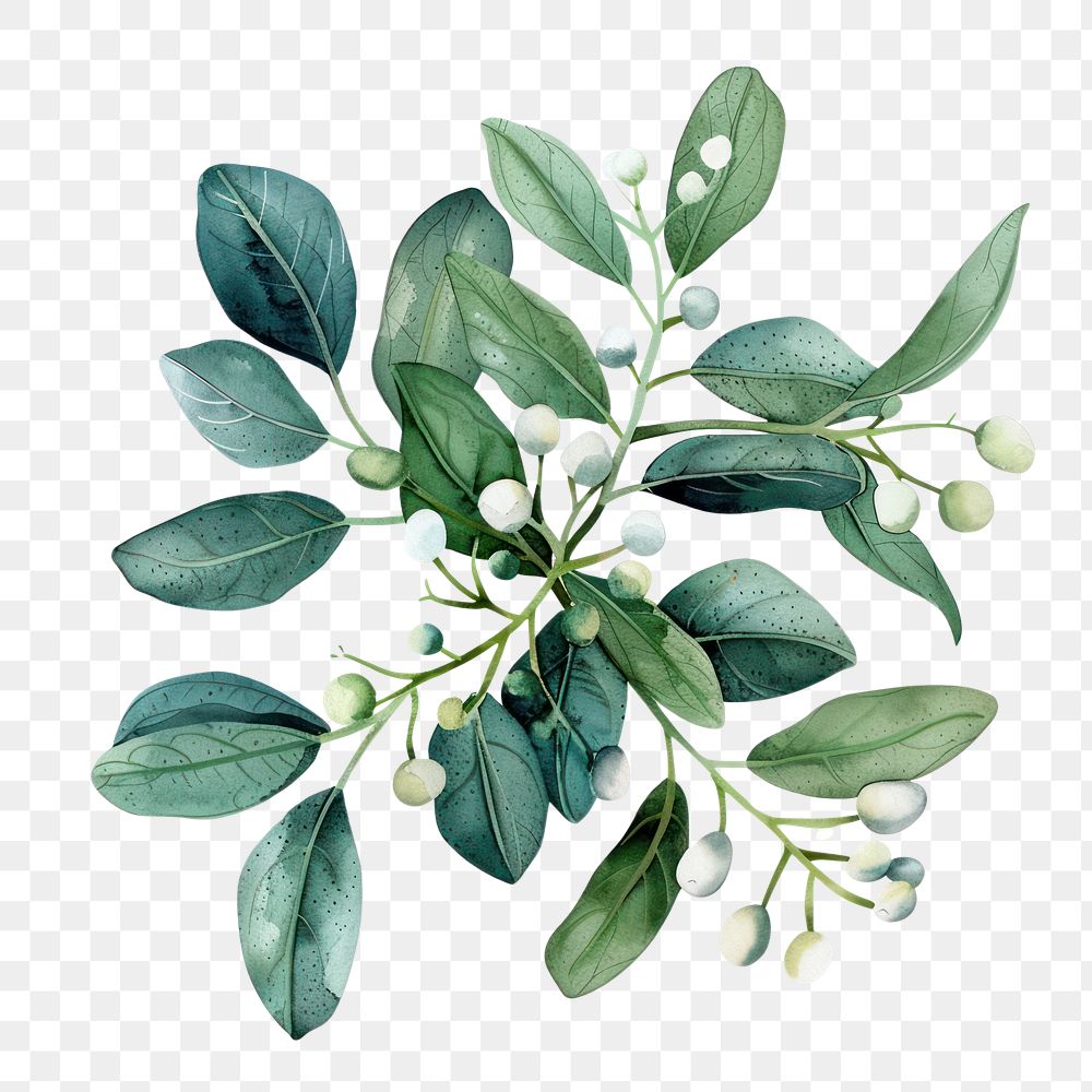 PNG Mistletoe leaves leaf art illustration.