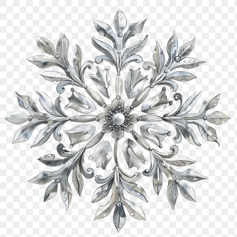 PNG Silver snowflake Christmas ornament art illustration pattern.